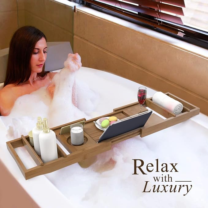 Domax Bathtub Caddy Tray Expandable Bamboo Bath Tub Tray - Image 4