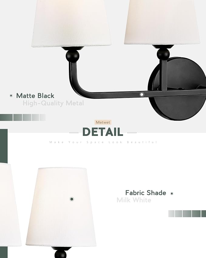 Bathroom Light Fixtures, 4 Light Matte Black Vanity Lights - Image 3
