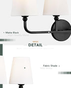 2-Light Bathroom Vanity Light Fixtures in Matte Black Finish, Modern Bedside - Image 5