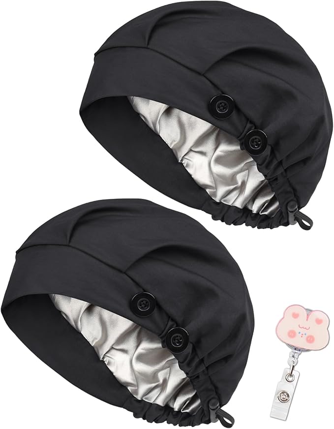 2 Pack Satin Lined Bouffant Scrub Caps by Yuest