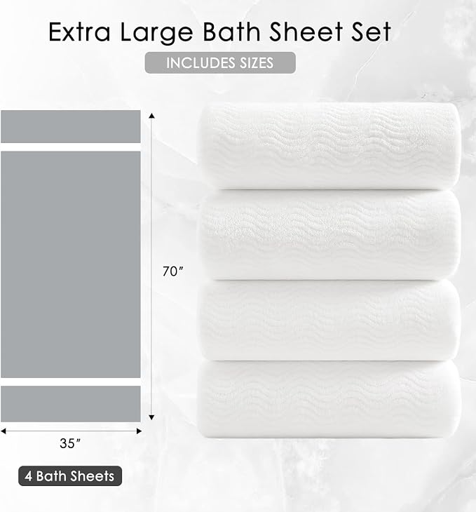 4 Piece Extra Large Bath Towel 35"x70" Oversized Bath Sheet White Bath Towel Set - Image 5