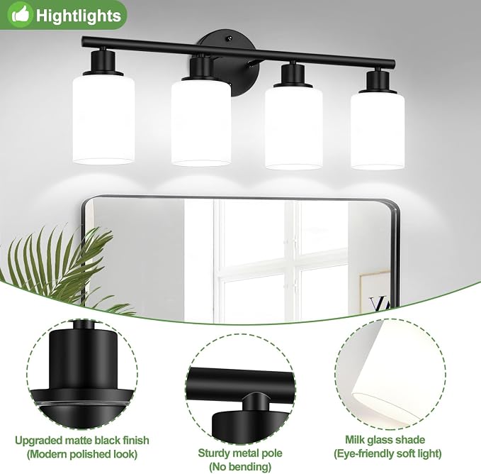 Zarbitta 4-Light Bathroom Light Fixtures, Bathroom Wall Lamp - Image 4