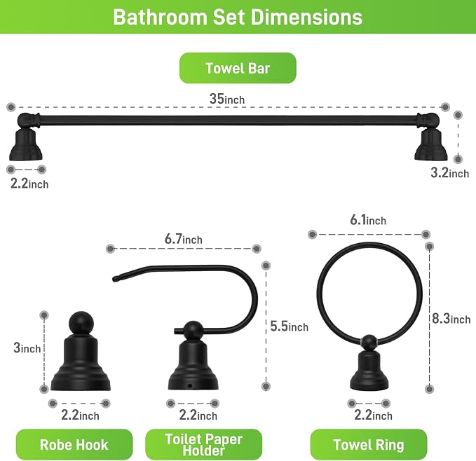 hykolity 3-Light Bathroom Vanity Light, 5-Piece All-in-One Bathroom Set - Image 6