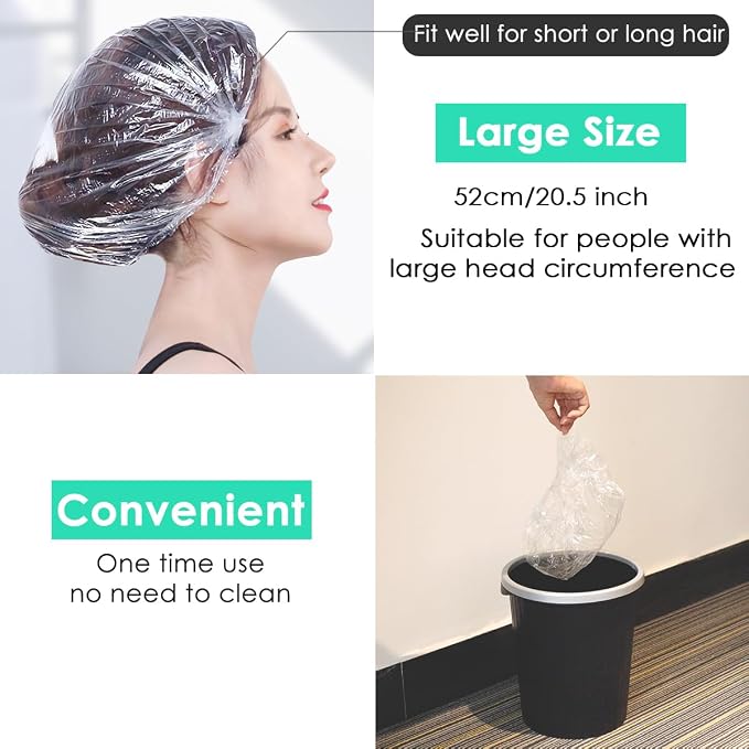 Keeygo Disposable Shower Caps 100 PCS Bath Caps Clear Waterproof Plastic Wraps - Image 5
