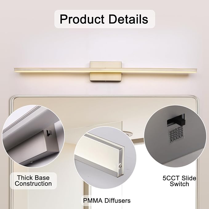 39.4 inch Brushed Nickel Bathroom Vanity Light Bar 5CCT Dimmable Bathroom Light - Image 6