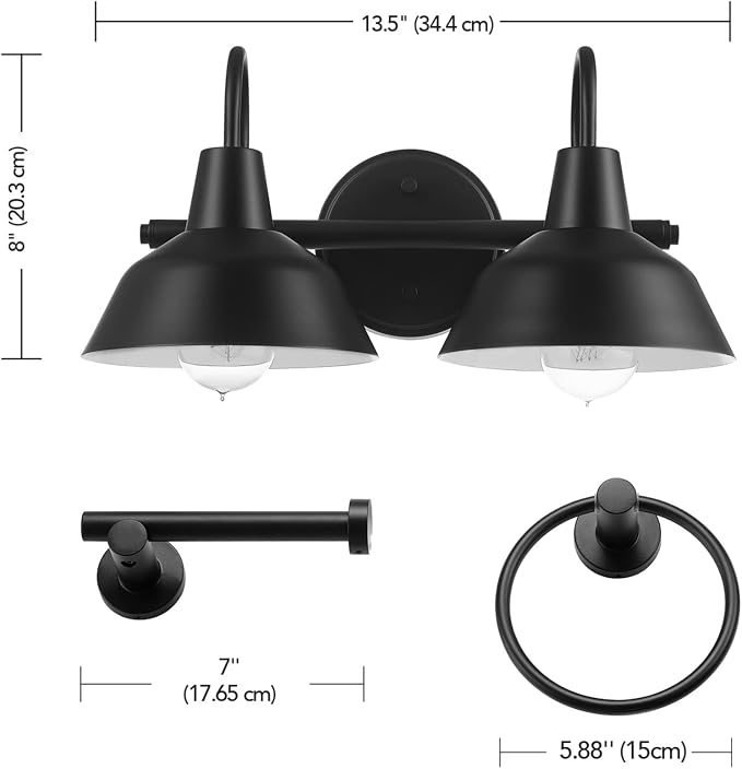 Globe Electric 63000004 3-Piece Bathroom Set, Matte Black, 15.5" 2-Light Vanity - Image 8