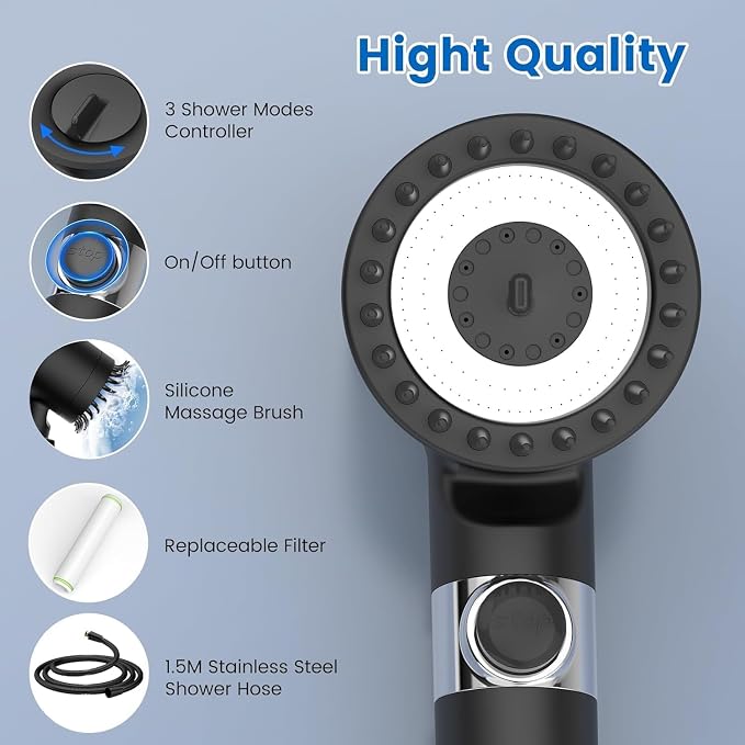 Filtered Shower Head with Handheld, High Pressure 4 Spray Showerhead with - Image 7