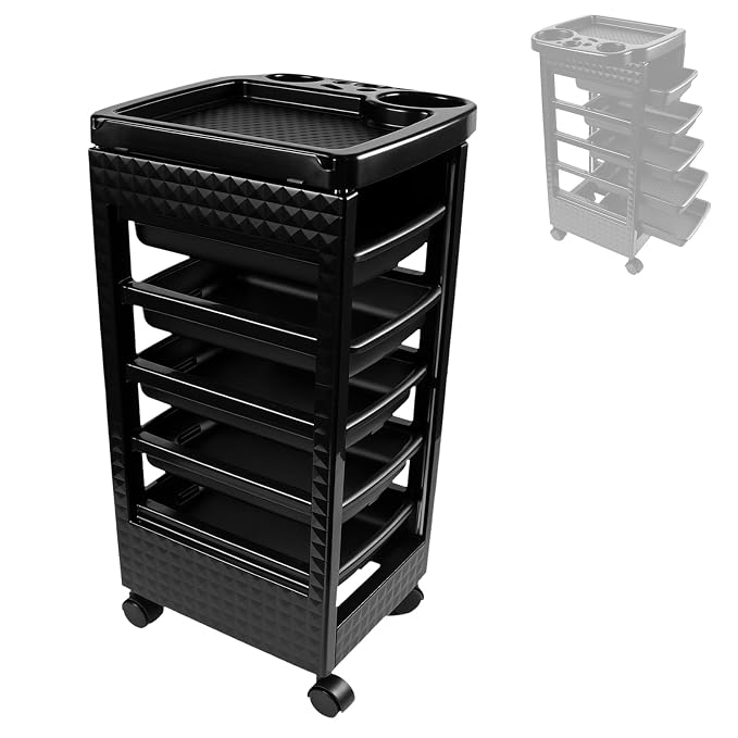 Salon Trolley Cart with 5 Drawers, Beauty Rolling Hair Rack with Worktop by HYZSWGC