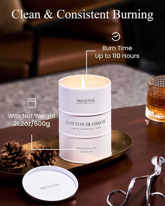 M&SENSE Cotton Blossom Scented Candles Large, Natural Soy Candles 21.2oz 120 - Image 4