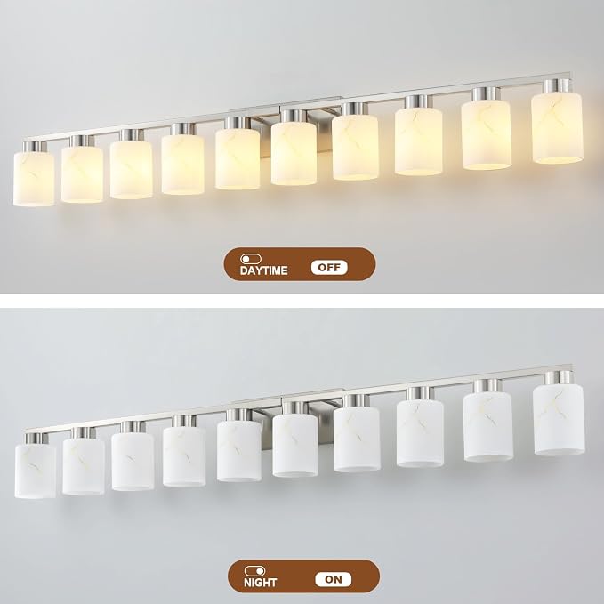 10-Light Bathroom Light Fixtures, Modern Vanity Lights, Brushed Nickel Metal - Image 5