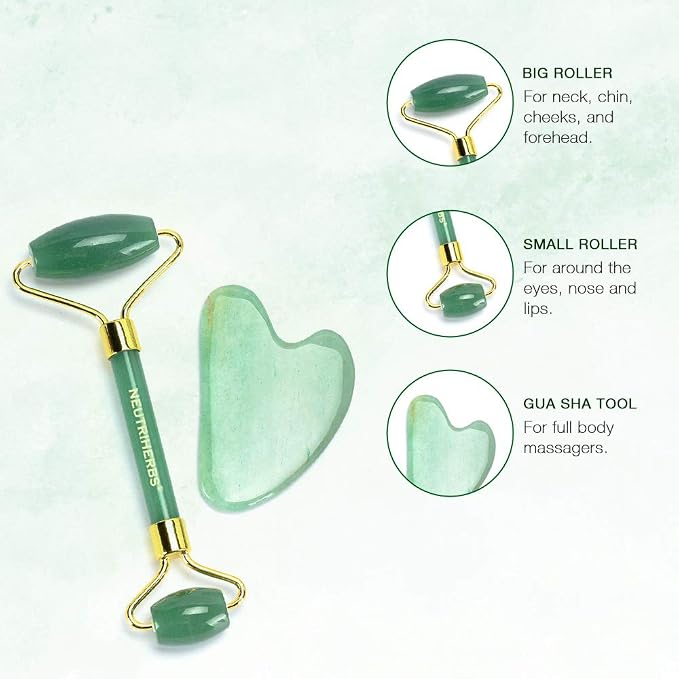 NEUTRIHERBS Jade Gua Sha & Face Roller & Vitamin C Serum Facial Tool Set - Image 6