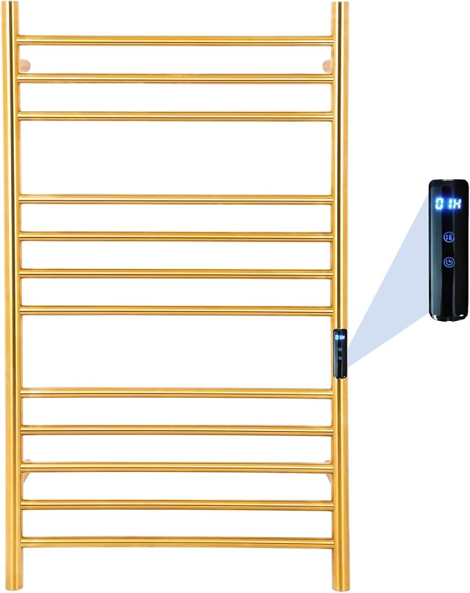 12-Bars Gold Heated Towel Rack–23" Wall Mounted Towel Warmer by Dawot