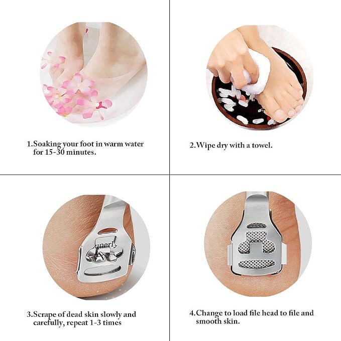 ZIZZON Foot Care Pedicure Callus Shaver Hard Skin Remover Wood Handle 10 Blades - Image 8