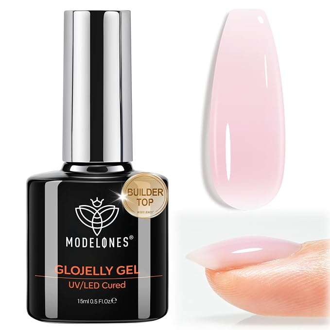 modelones Builder Nail Gel Top Coat, 15 ML No Wipe Ultra Gloss Milky Pink Gel by MODELONES