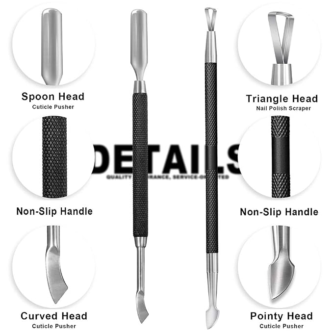 2PCS Metal Black Cuticle Pusher and Cutter Remover Salon Quality Stainless - Image 3