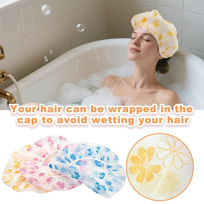 18Pcs Plastic Shower Caps for Women Waterproof Bath Caps Bathing Hair Cap - Image 5