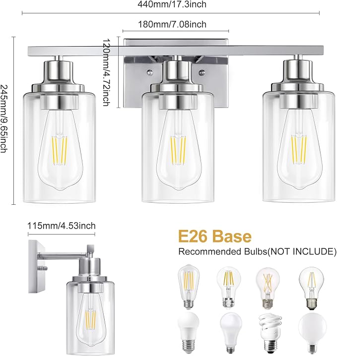 3 Light Vanity Light Fixtures, Polished Chrome Bathroom Wall Sconces, Modern - Image 4