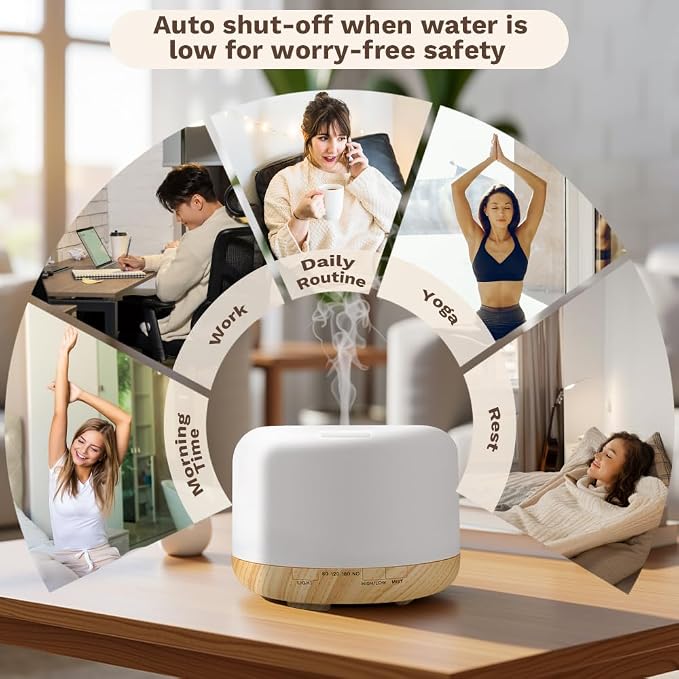 500ml Premium Essential Oil Diffuser, Quiet 4-in-1 Ultrasonic Aromatherapy - Image 4
