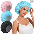 3 Pack Waterproof Shower Cap for Women, Reusable Bath Cap for Long Hair by KAFTERI