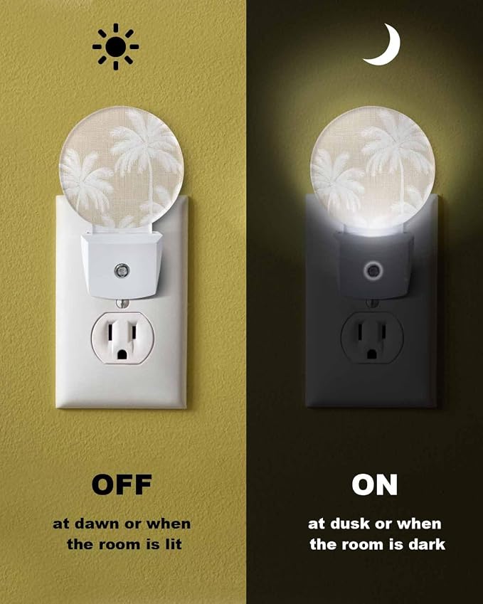 Night Lights Auto Sensor Tropical Palm Trees Night Light Beige Linen Coastal - Image 6