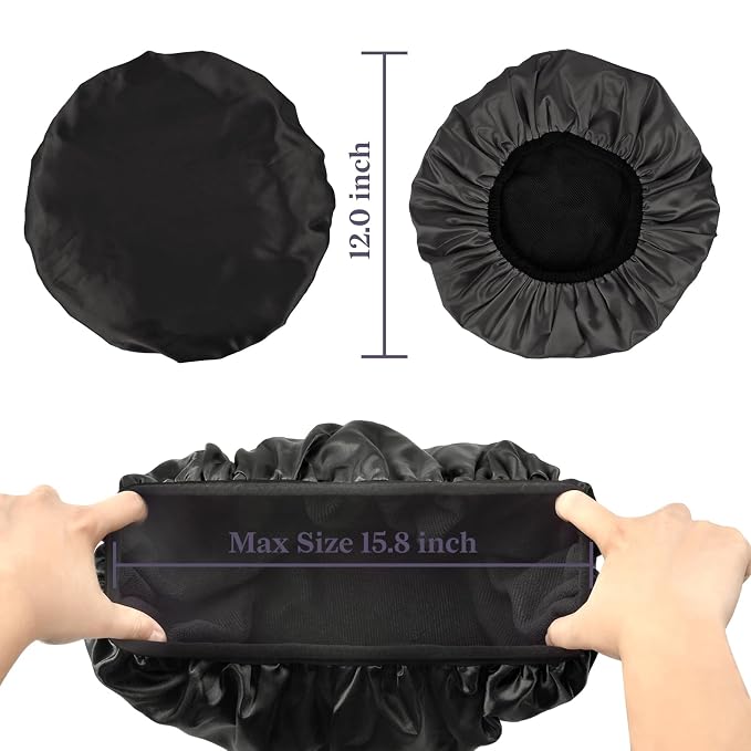 Three-Layer Terry Cloth Lined Satin Shower Cap, - Image 2