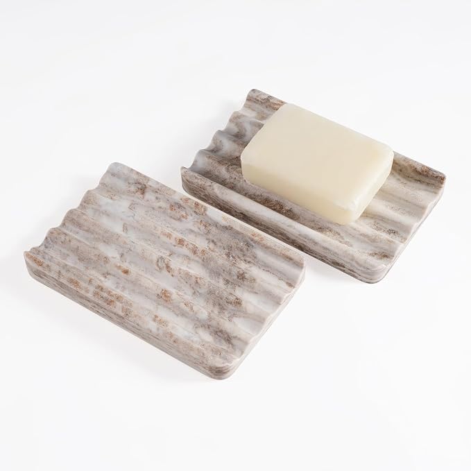 2 Pcs Soap Dish for Bathroom, Marble Bar Soap Holder for Kitchen Countertop by Karibiber