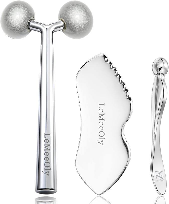LeMeeOly 2Pcs Gua Sha Facial Tools Stainless Steel, Detailer GuaSha Set by LeMeeOly