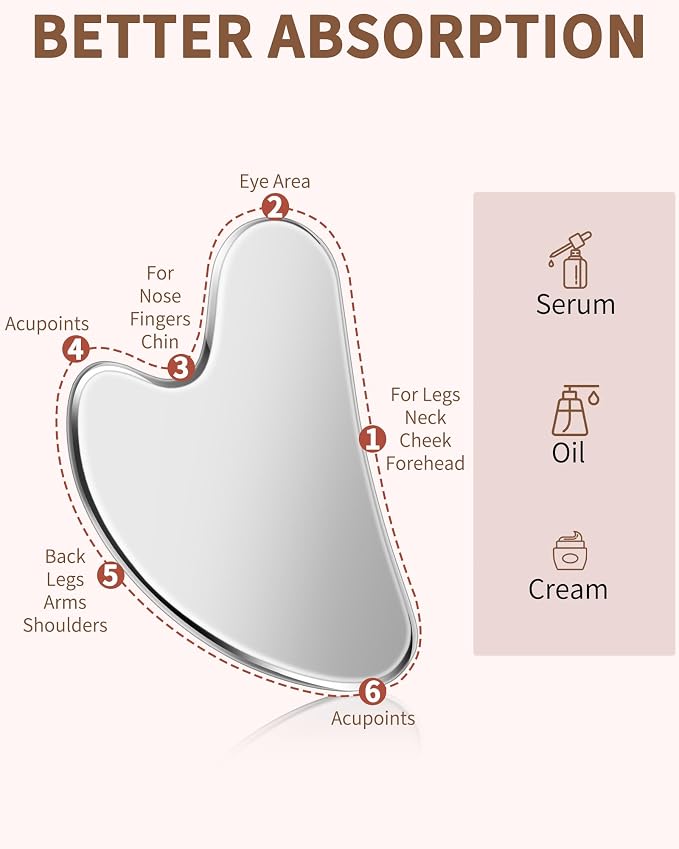 Stainless Steel Gua Sha Facial Tools, Tighten Skin Massage Guasha Beauty Tool - Image 7
