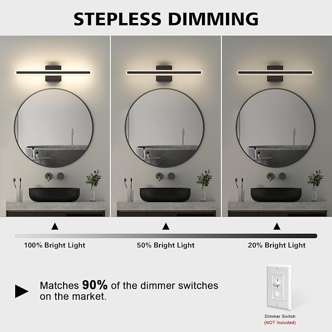 JUSHENG Black Vanity Lights for Bathroom, 24 Inch 20W 5CCT Dimmable Bathroom - Image 3