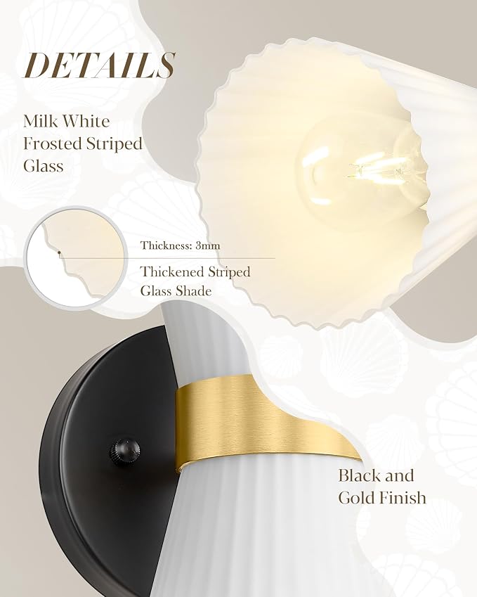 Indoor Wall Sconces, HWH Hardwired Black and Gold Bathroom Sconces Wall Lighting - Image 7