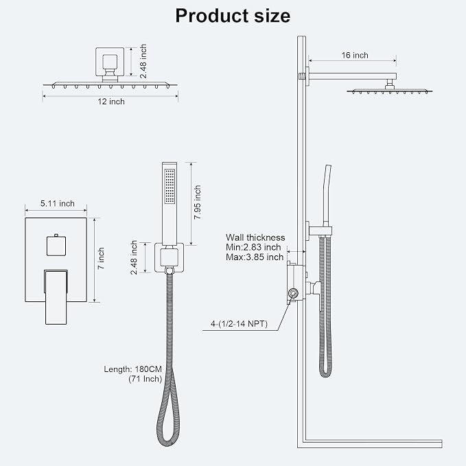FPXRNG Shower Faucet Set Bathroom Square Rain Shower Head and Handle Set - Image 7