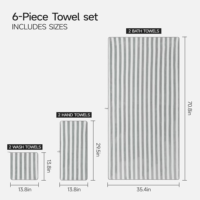 REDKISS Ultra Soft Bath Towel Sets 6-Piece 35"x70" | 100% Microfiber, Highly - Image 3