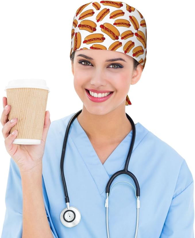 Working Cap Scrub Caps with Sweatband Adjustable Tie Back Hat Nurse Surgical - Image 5