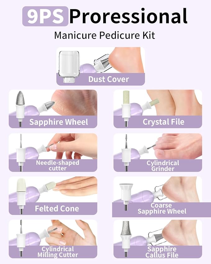 Cordless Electric Nail File Set, Rechargeable Pedicure Tools - Image 5