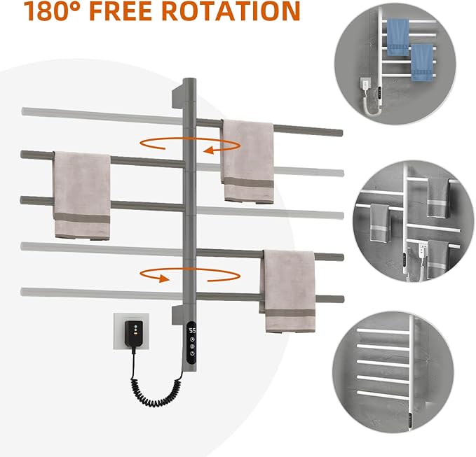 Rotatable Heated Towel Warmer, Plug-in/Hard-Wired Wall Mounted Electric Towel - Image 2