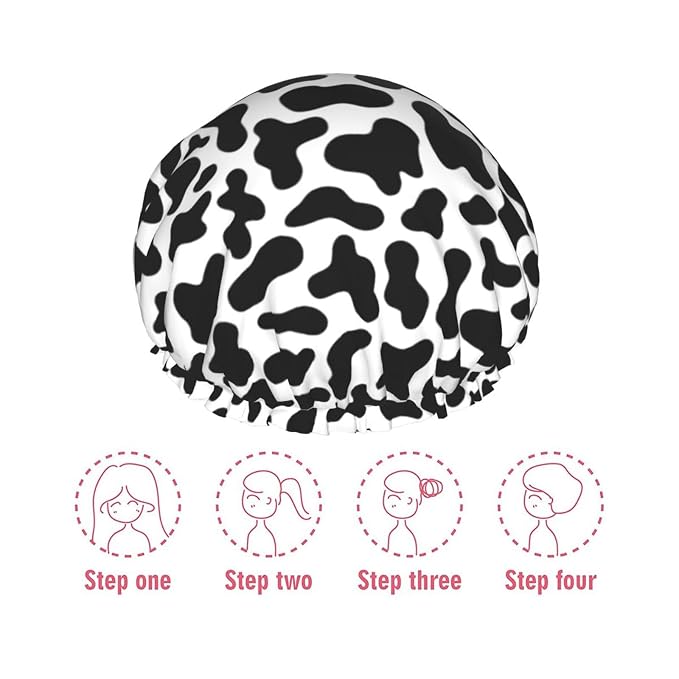Black And White Cow Skin Abstract Animal Farm Shower Cap - Image 7