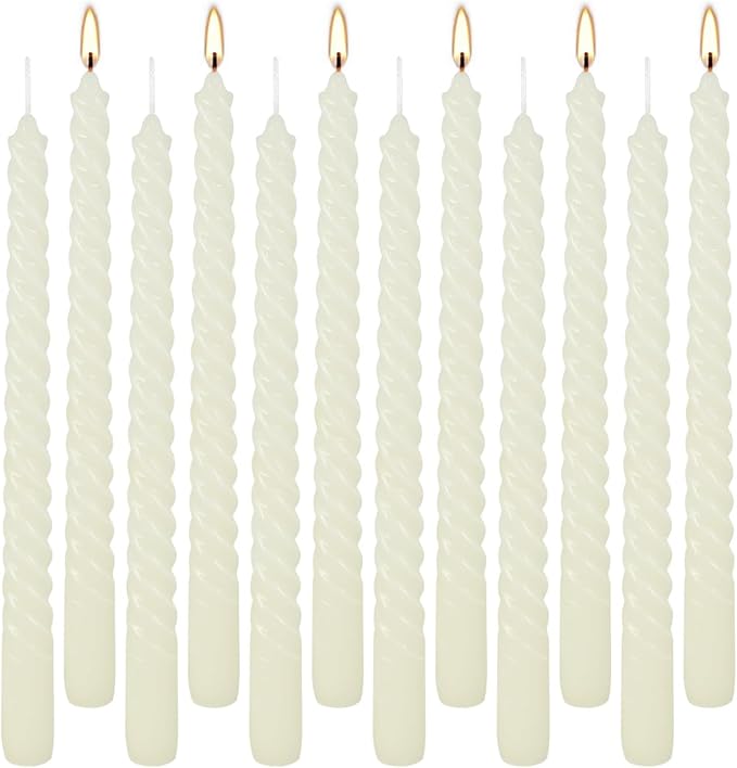 WPONSZU 10 Inch Ivory Spiral Taper Candle Set of 12 Pack Unscented Dripless - Image 2
