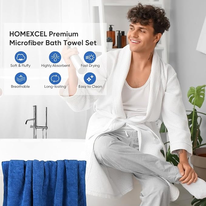 HOMEXCEL Bath Towel Set Pack of 4, 30 x 60 Inches Large Microfiber Bath Towels - Image 3