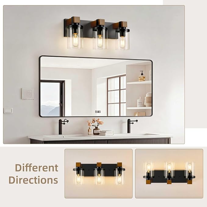 3-Light Farmhouse Bathroom Light Fixtures, Rustic Sconces Wall Lighting - Image 4