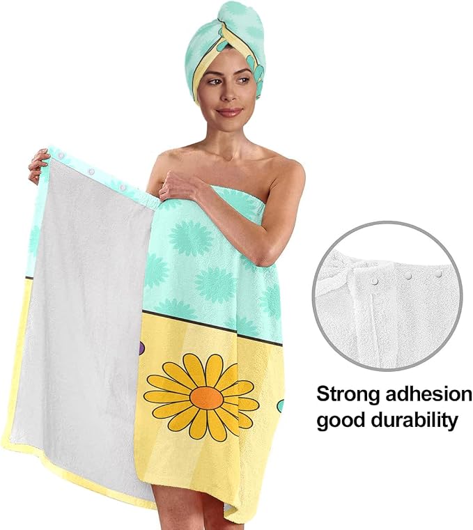 Women’s Spa Wrap Towel and Hair Drying Cap Set – Floral Quick-Dry Bath Wrap - Image 4