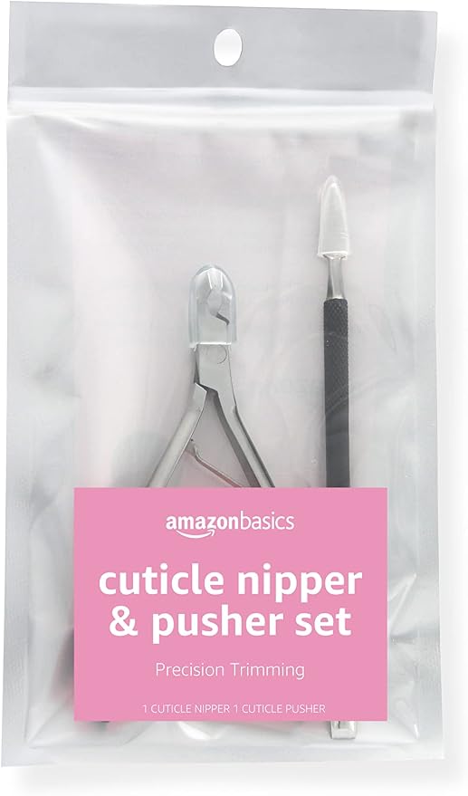 Amazon Basics Cuticle Nipper and Pusher Set, Manicure and Pedicure Nail Care by AmazonBasics