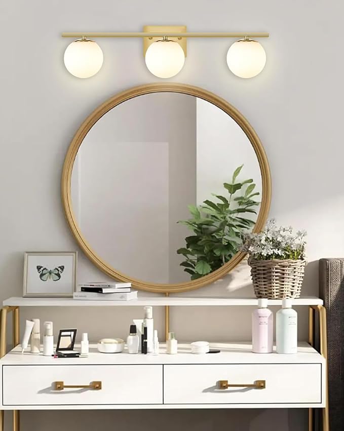 Brushed Brass Bathroom Vanity Light fixtures, 24‘’ 3 Lights Modern Globe Glass - Image 6