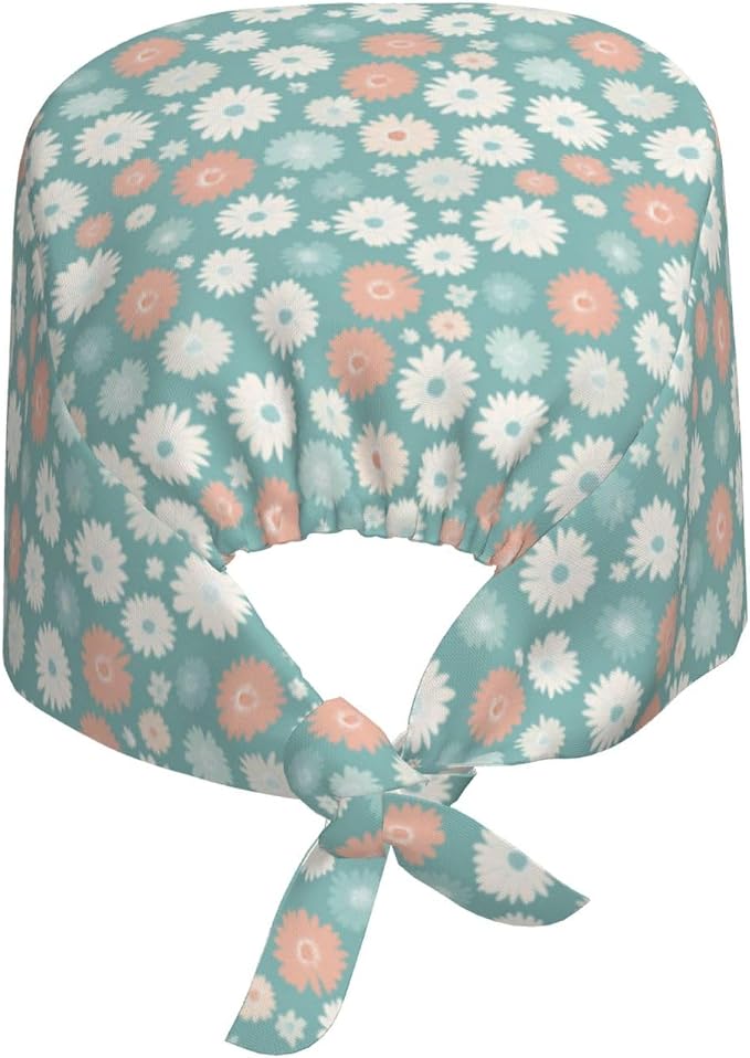 Scrub Cap for Women and Men Boho Black Leaf Pattern Adjustable Breathable - Image 8