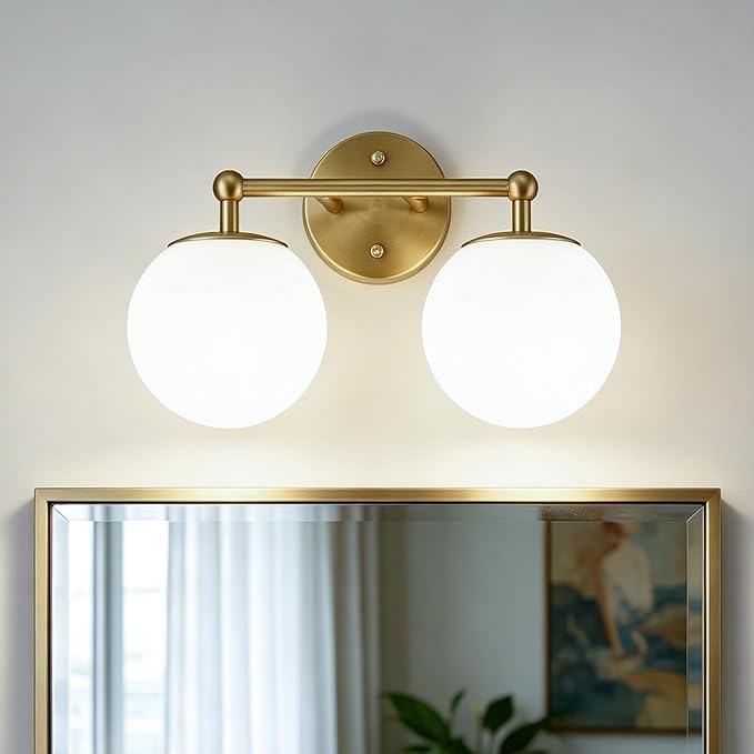 AKEZON Gold Bathroom Light Fixtures, 2-Light Vanity Lights Over Mirror Wall - Image 8