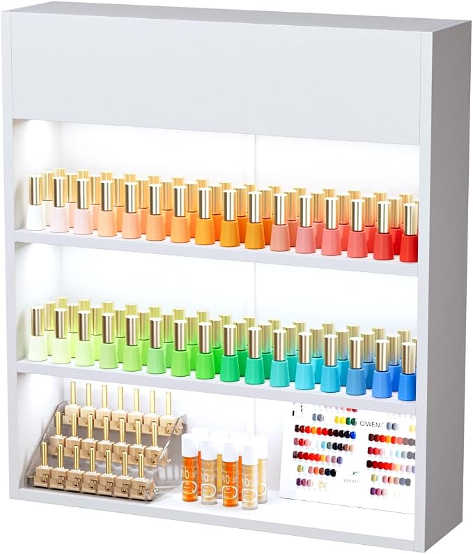 OmySalon Wall Mounted Display Rack, 32-Inch 3-Tier LED Nail Polish Organizer by OmySalon
