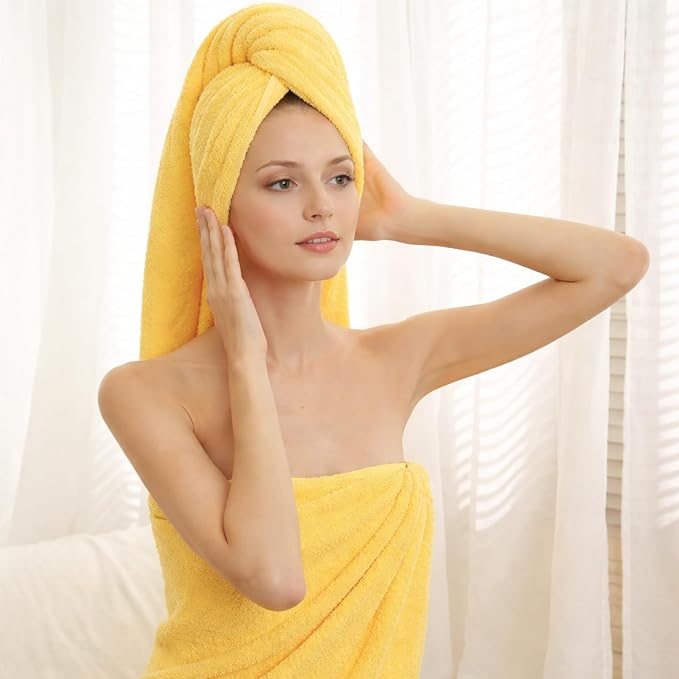 SEMAXE 4 Piece Yellow Bath Towel Set - Image 8