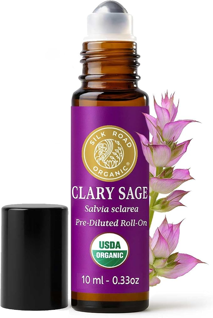 Silk Road Organic Clary Sage Essential Oil Roll On, 100% Pure USDA Certified by SILKROADORGANIC