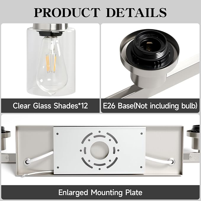 Brushed Nickel Bathroom Vanity Light, 12 Light Brushed Nickel Bathroom Lighting - Image 4