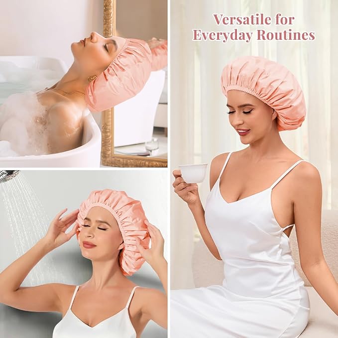 Shower Cap for Women Waterproof Reusable, Large Shower Cap Non-Slip - Image 6