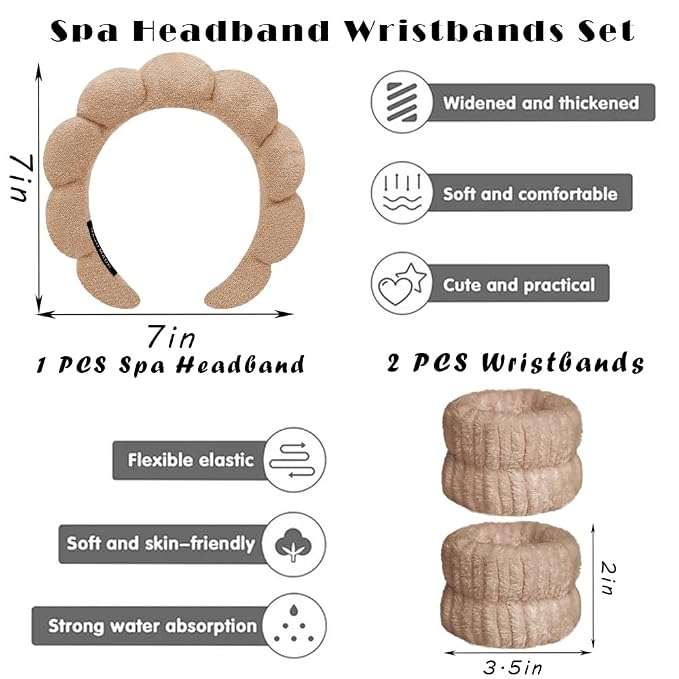 Spa Headbands for Washing Face Wristband Set Sponge Makeup Skincare Headband - Image 2